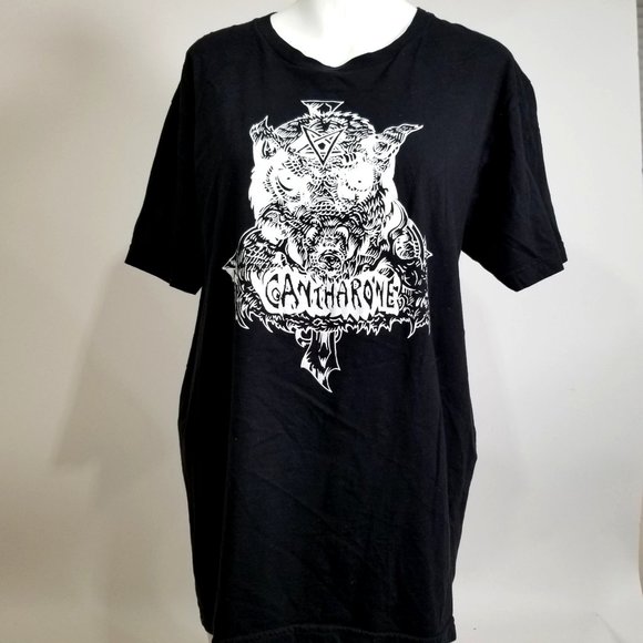 Cantharone Music Rock T-Shirt Tee Shirt Top L Metal Black Owl Punk Gothic Alt - Picture 2 of 5